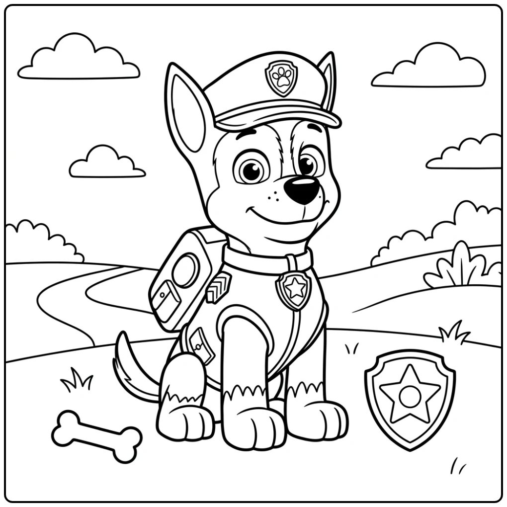Cheerful Chase Easy Paw Patrol coloring page