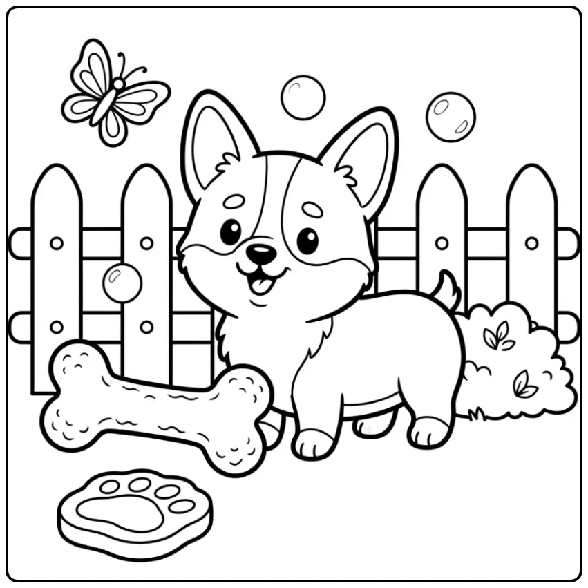 Cheerful Easy Corgi Puppy coloring page