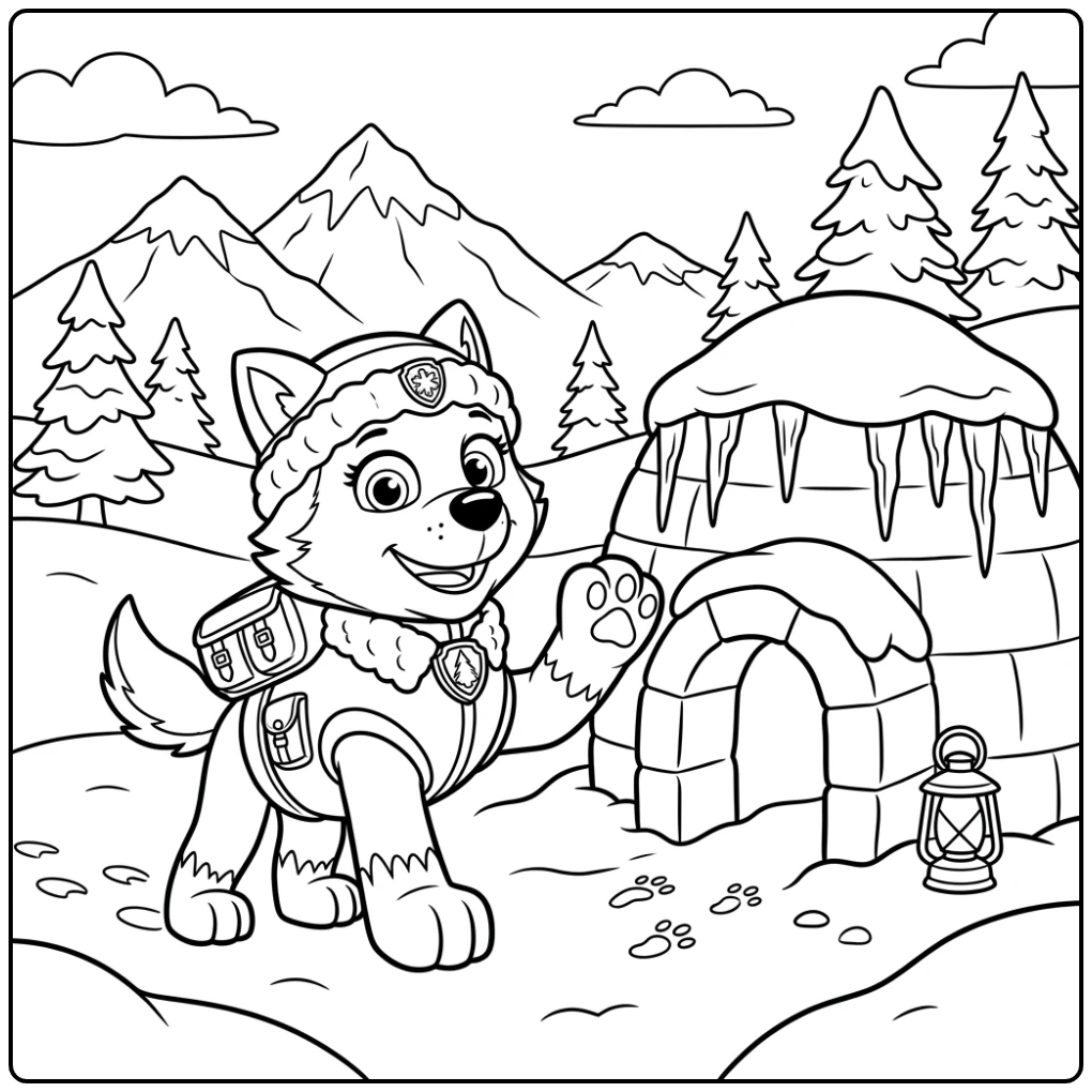 Cheerful Everest Paw Patrol After a Mission coloring page