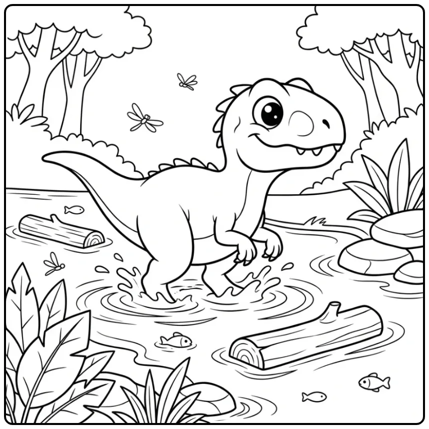 Cheerful Indominus Rex Splashing in the River coloring page