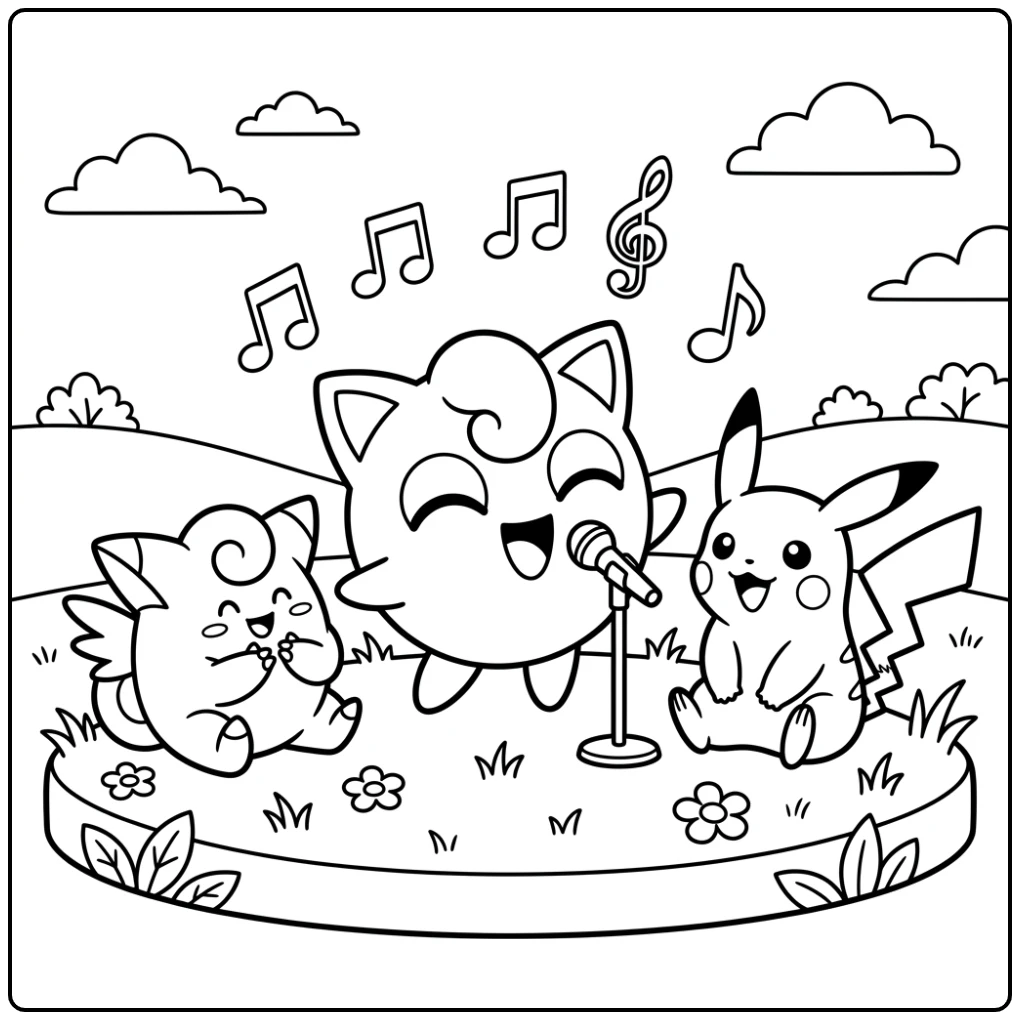 Cheerful Jigglypuff Singing for Friends coloring page
