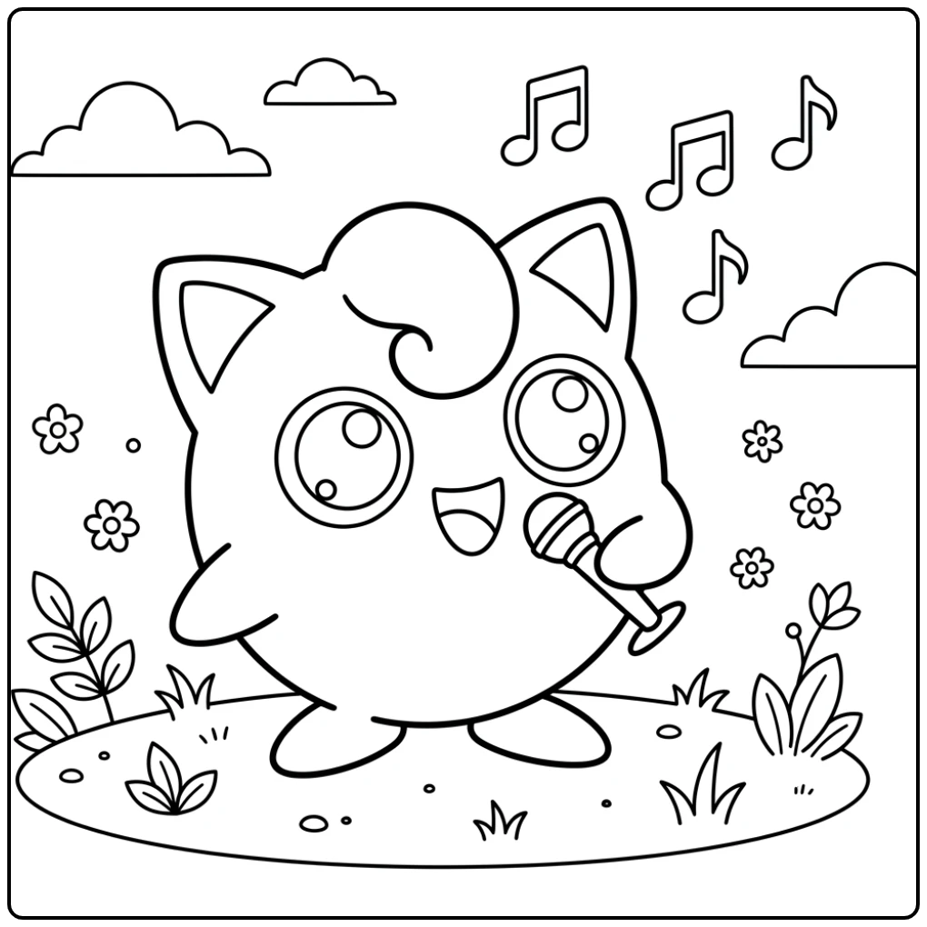 Cheerful Jigglypuff Singing Pokemon Easy coloring page