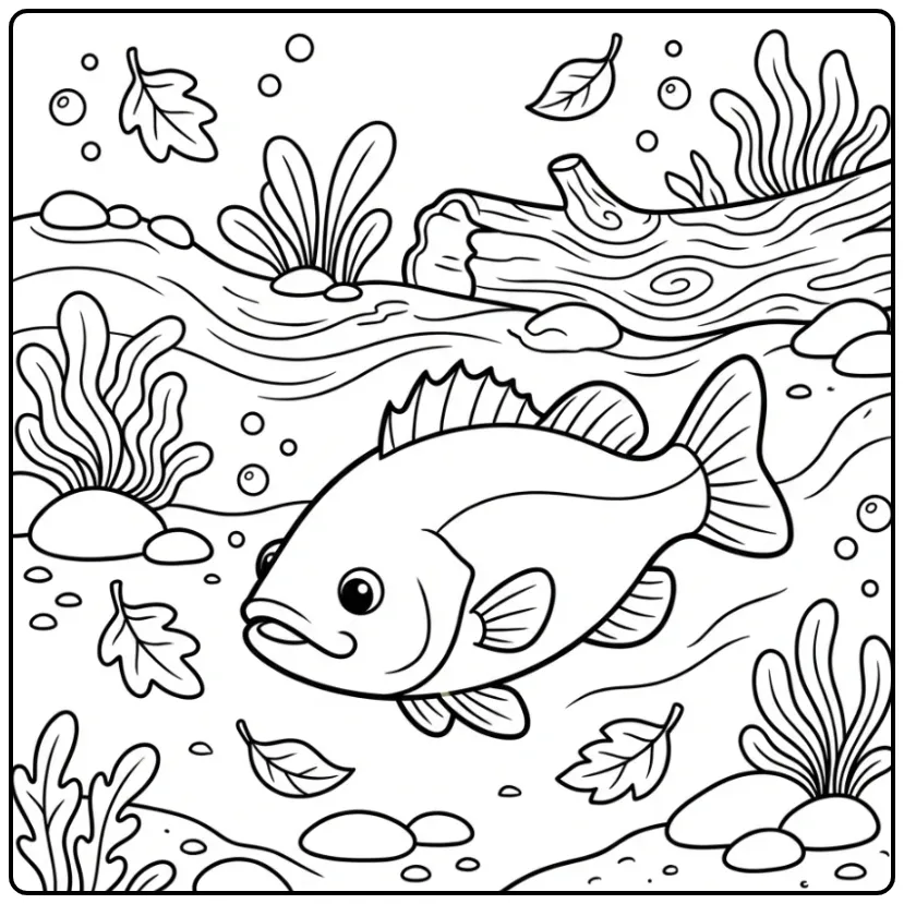 Cheerful Bass in a Bright River coloring page