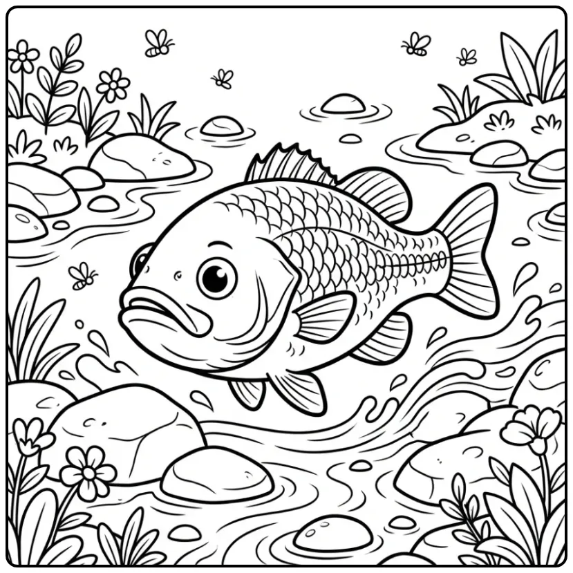 Bass fish coloring page