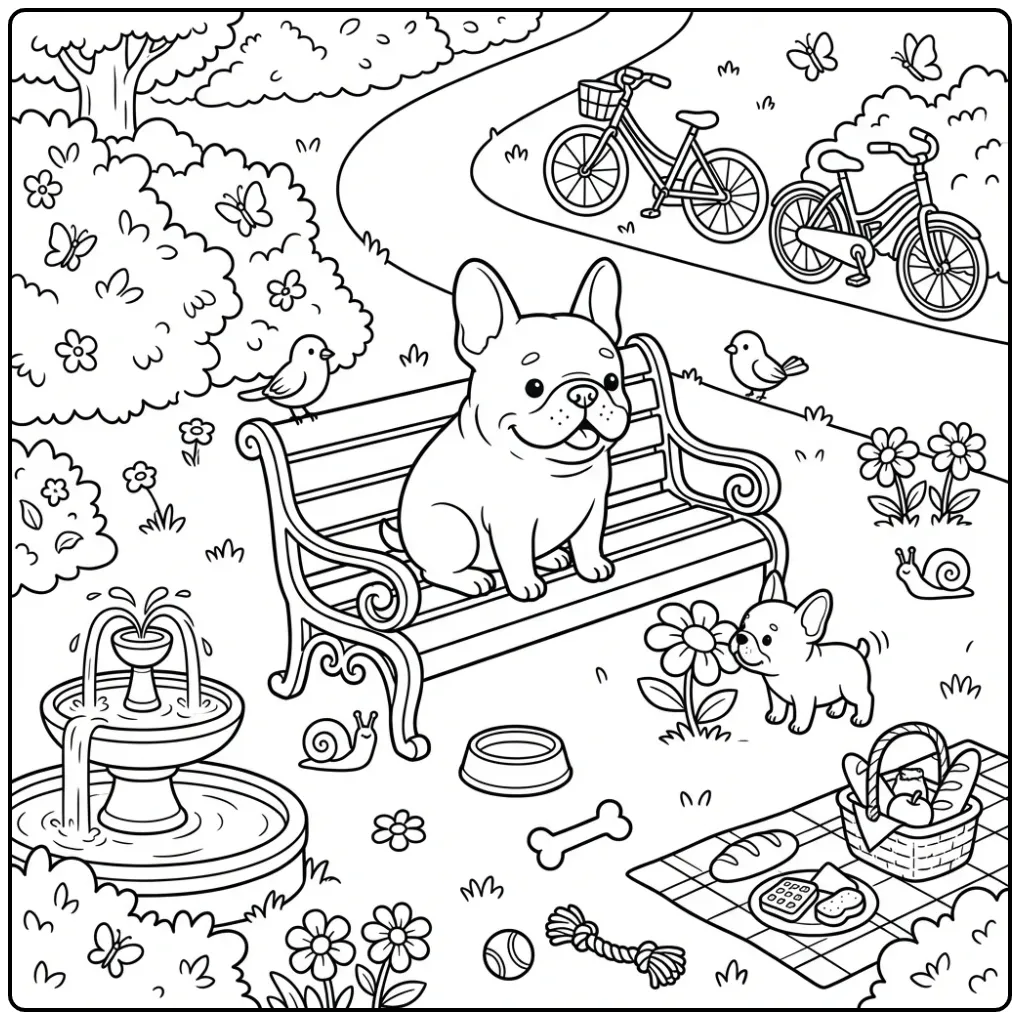 Cheerful Puppy Dogs in a City Park coloring page