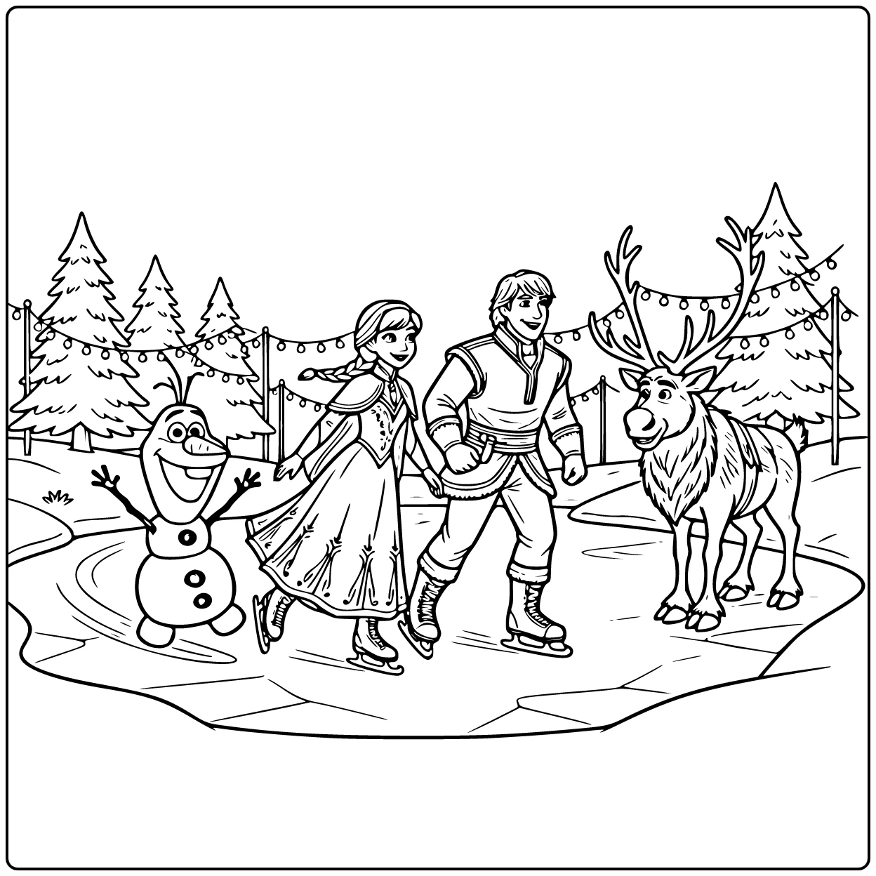 Cheerful Christmas Frozen with Olaf on the Ice coloring page