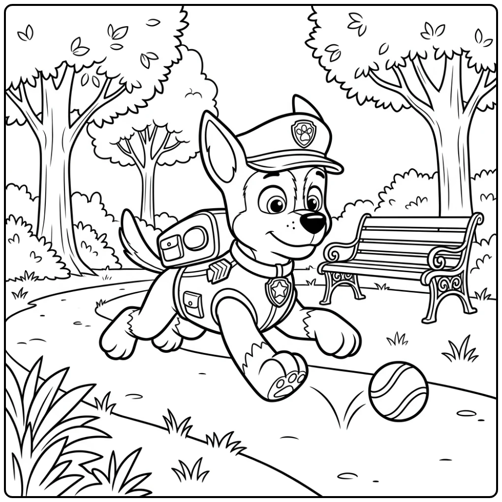 Paw Patrol Chase coloring page ready for action