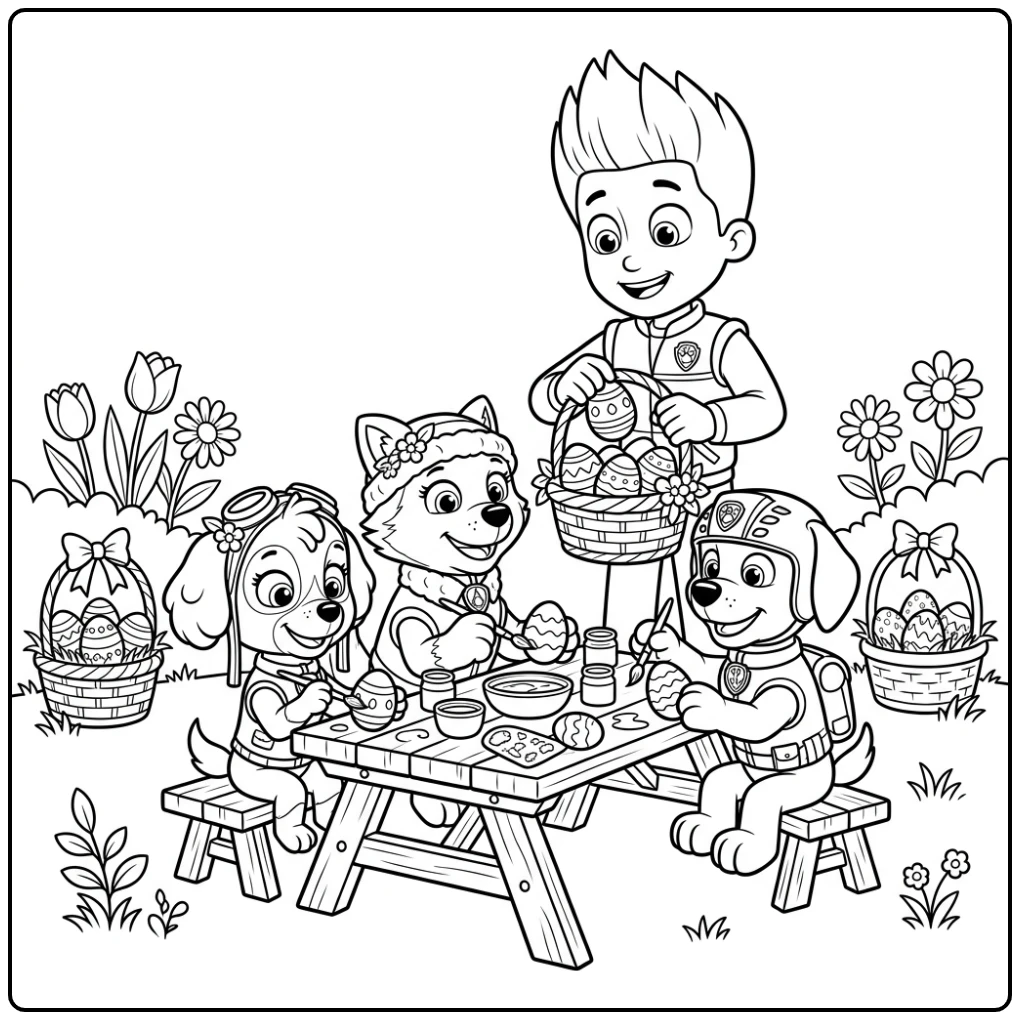 Cheerful Paw Patrol Easter with Skye Everest Zuma coloring page
