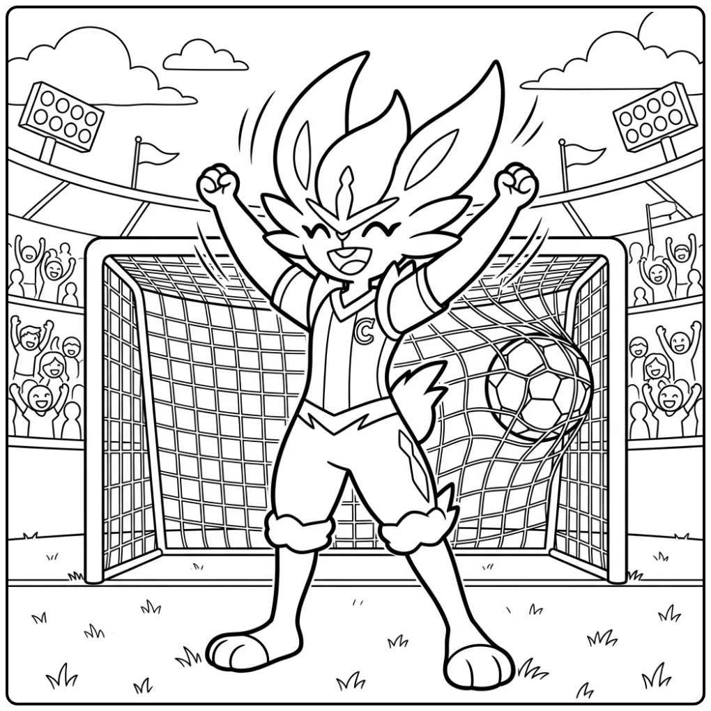 Cheerful Pokemon Cinderace Victory on the Field coloring page