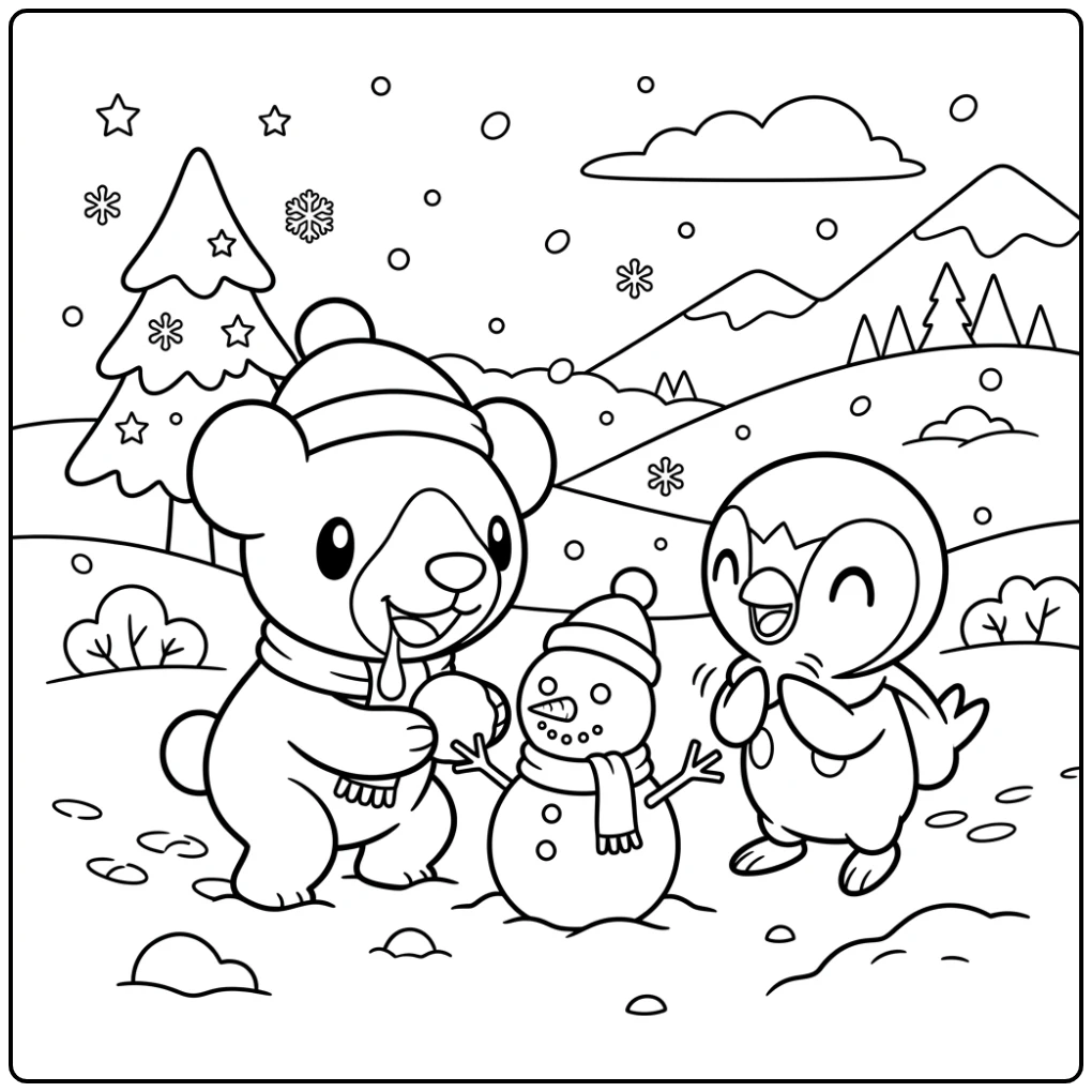 Cheerful Pokemon Cute Cubchoo and Friend Building coloring page