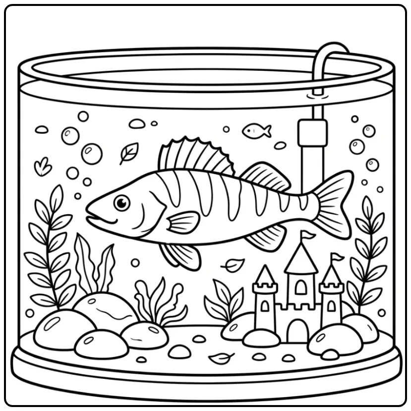 Cheerful Zander in an Aquarium coloring page