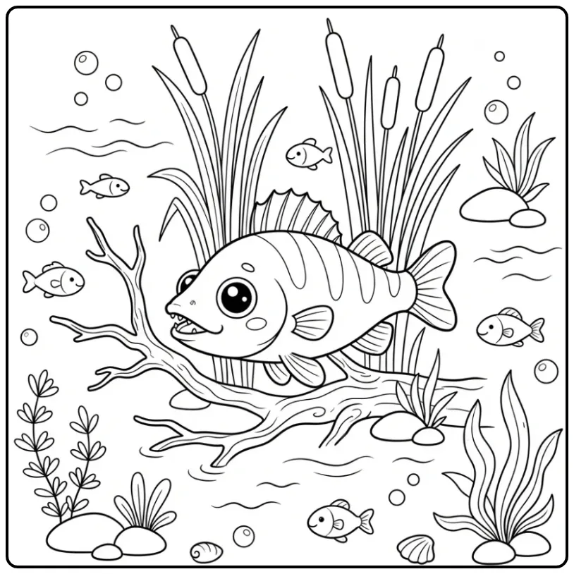 Cheerful Zander Underwater coloring page