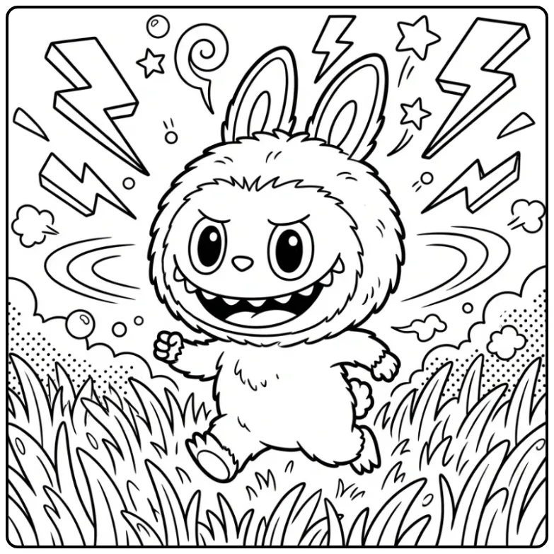Cheerful Labubu Big Into Energy Stars coloring page