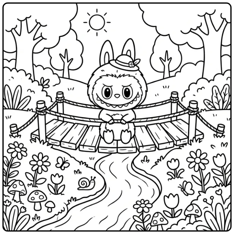 Cheerful Cute Labubu in Nature 1 coloring page
