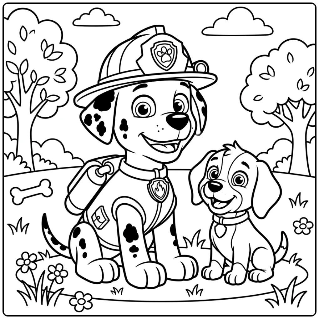 Cheerful Marshall and Puppy Your Easy Paw Patrol coloring page
