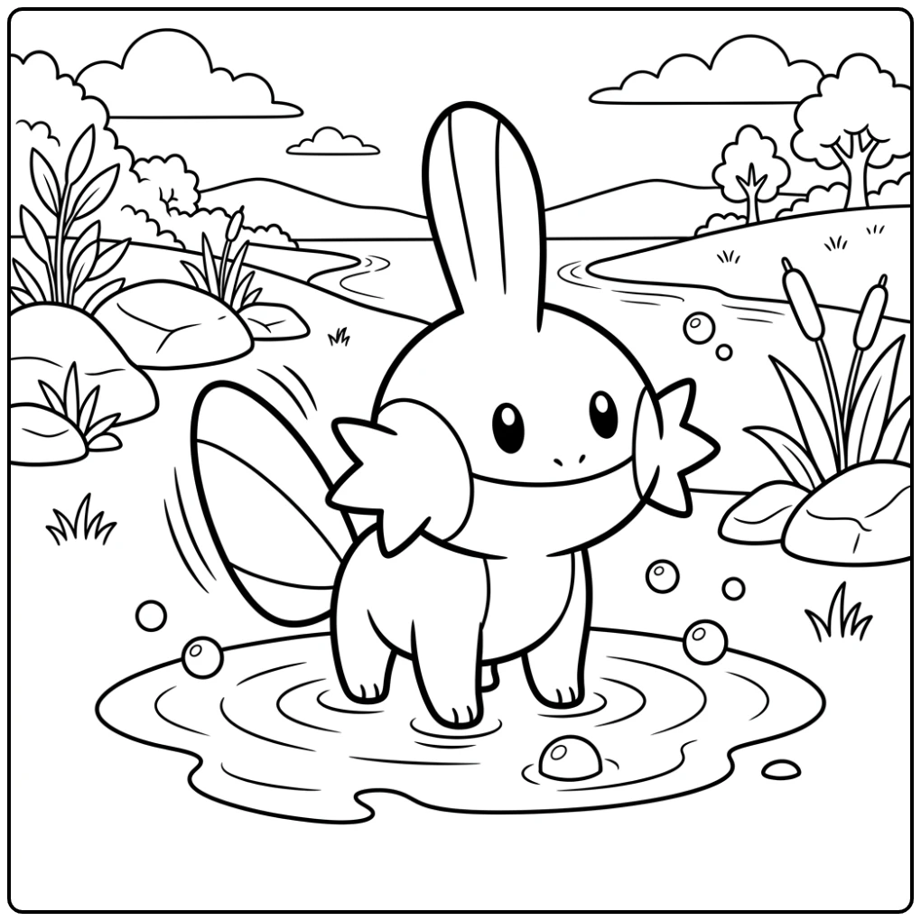Easy Pokemon with Cheerful Mudkip coloring page