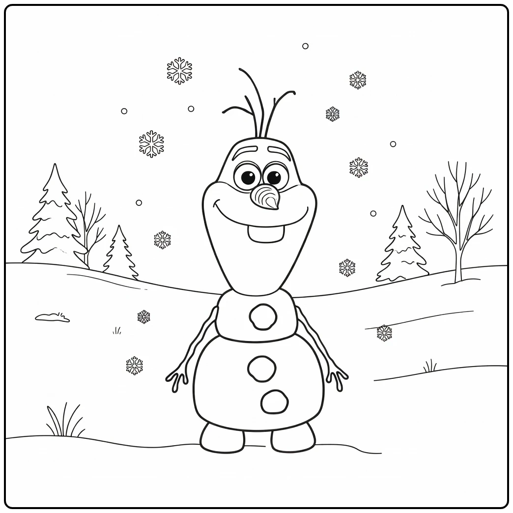 Cheerful Olaf in a Snowy Meadow coloring page