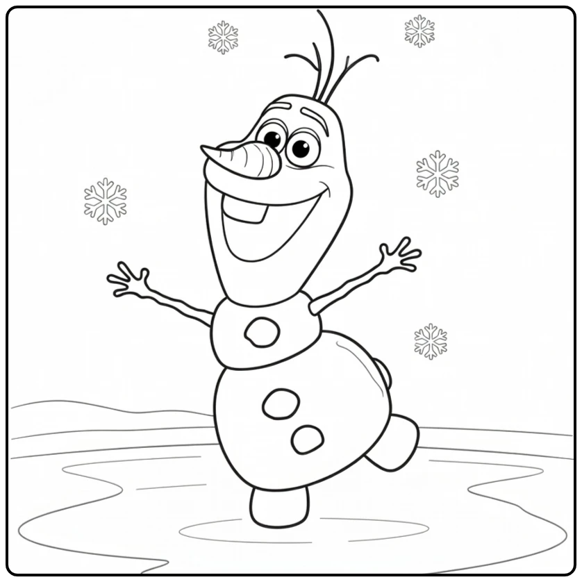 Cheerful Olaf as a Balancing Snowman coloring page