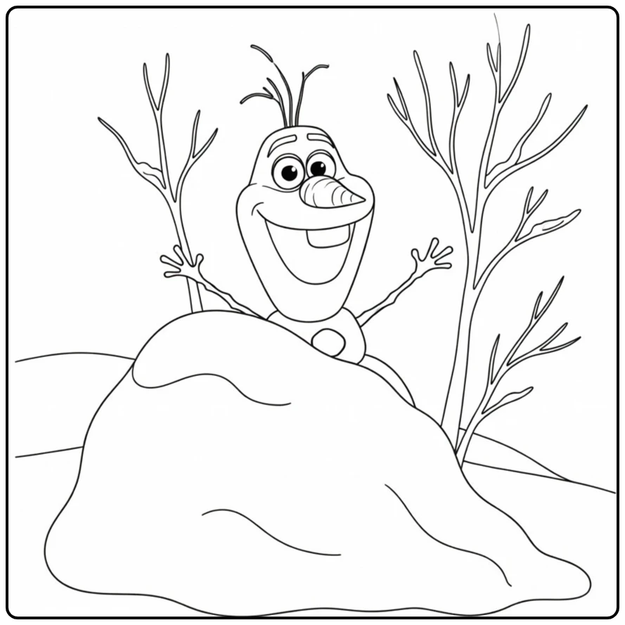 Cheerful Olaf Bare Winter Branches coloring page