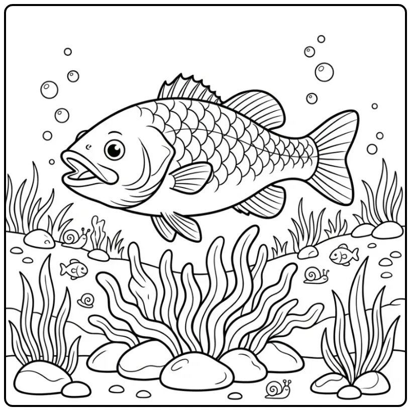 Cheerful Underwater World Bass coloring page