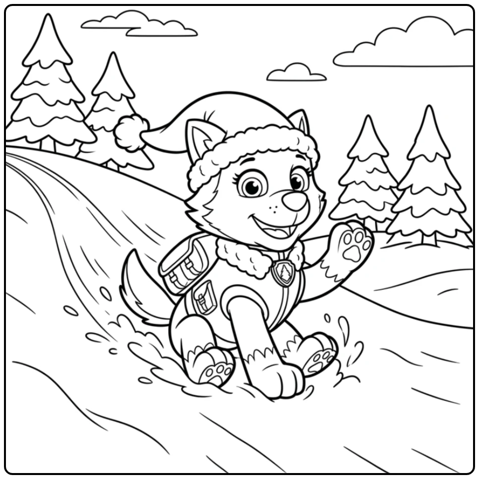 Cheerful Paw Patrol Christmas Everest's Winter Adventure coloring page
