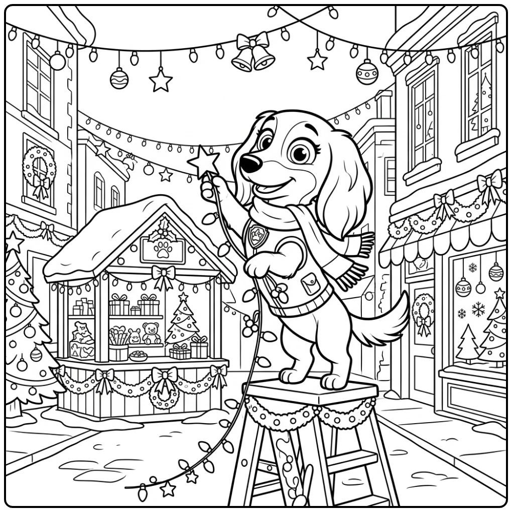 Cheerful Paw Patrol Christmas Liberty and Lights coloring page
