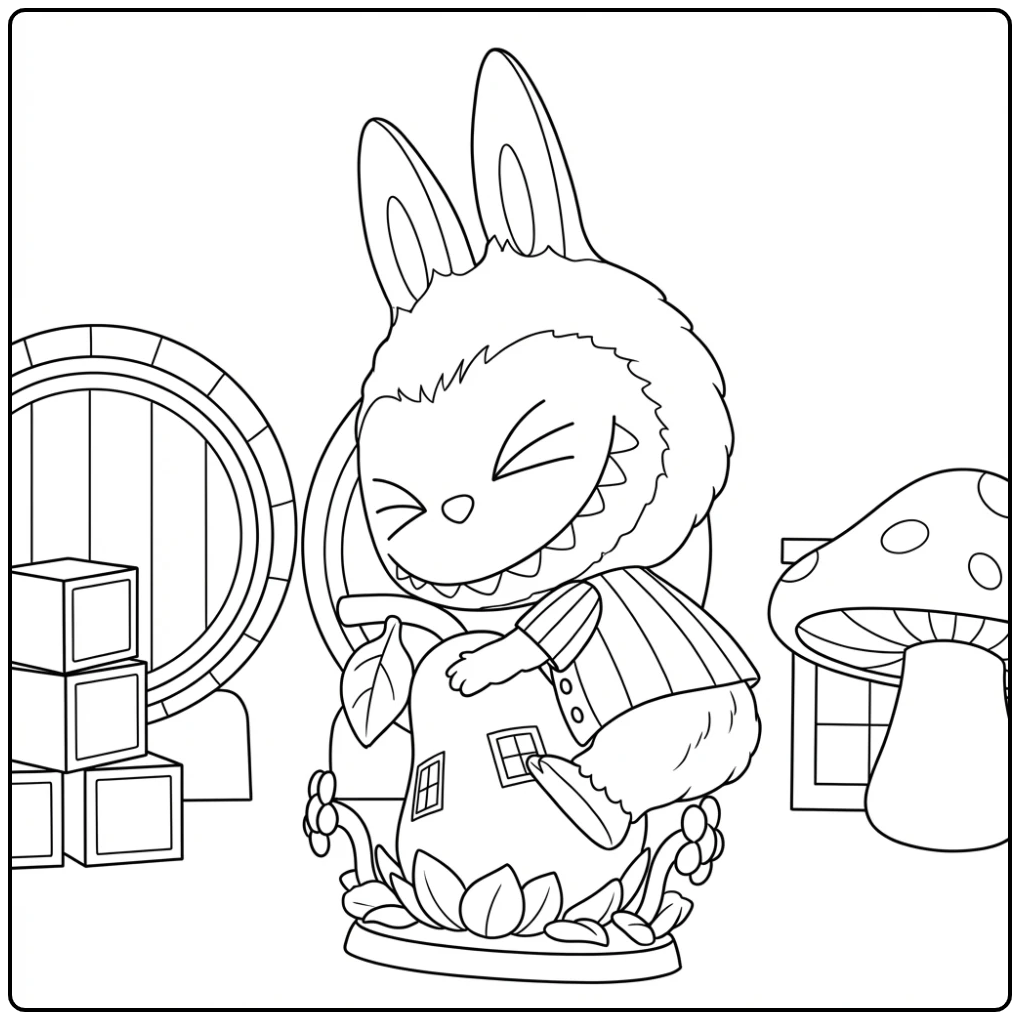 Cheerful Pear Labubu for Children coloring page