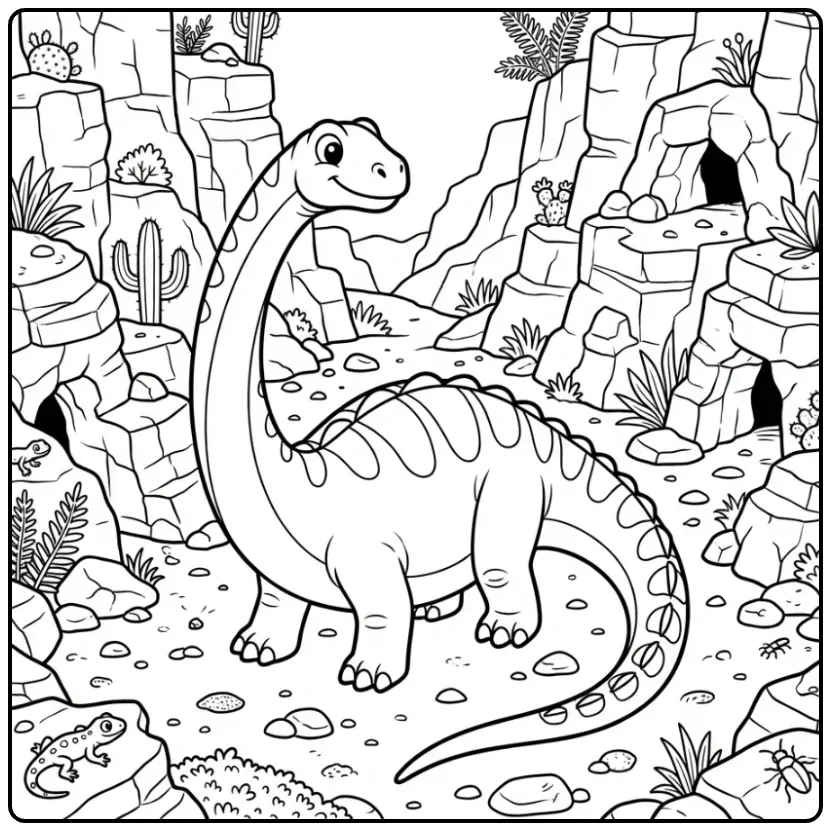 Cheerful Plateosaurus in the Canyon Dinosaur coloring page