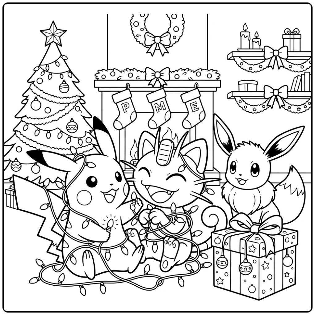 Pokemon Christmas coloring page