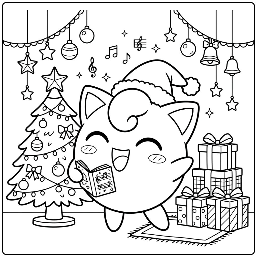 Cheerful Pokemon Christmas Singing Jigglypuff coloring page