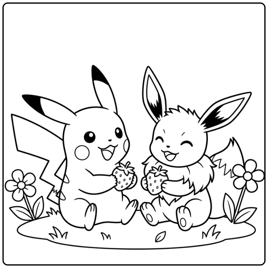 Cheerful Pokemon Easy with Pikachu and Eevee Together coloring page