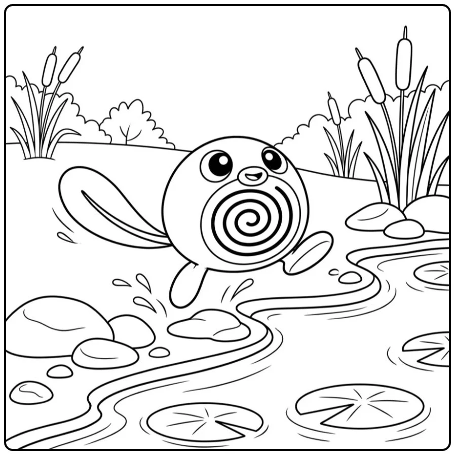 Cheerful Pokemon Poliwag in the Water coloring page