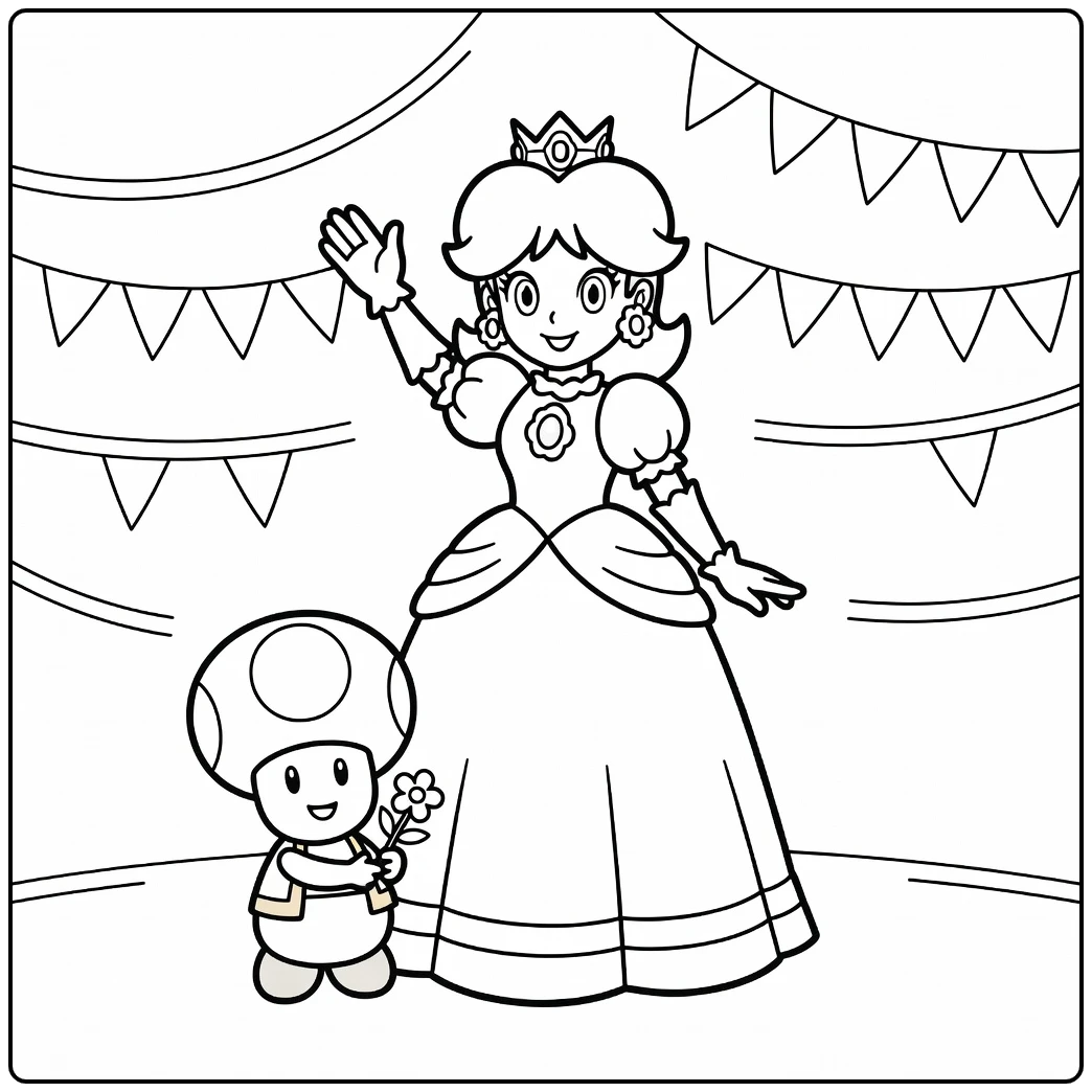 Cheerful Princess Daisy for a Royal Party coloring page