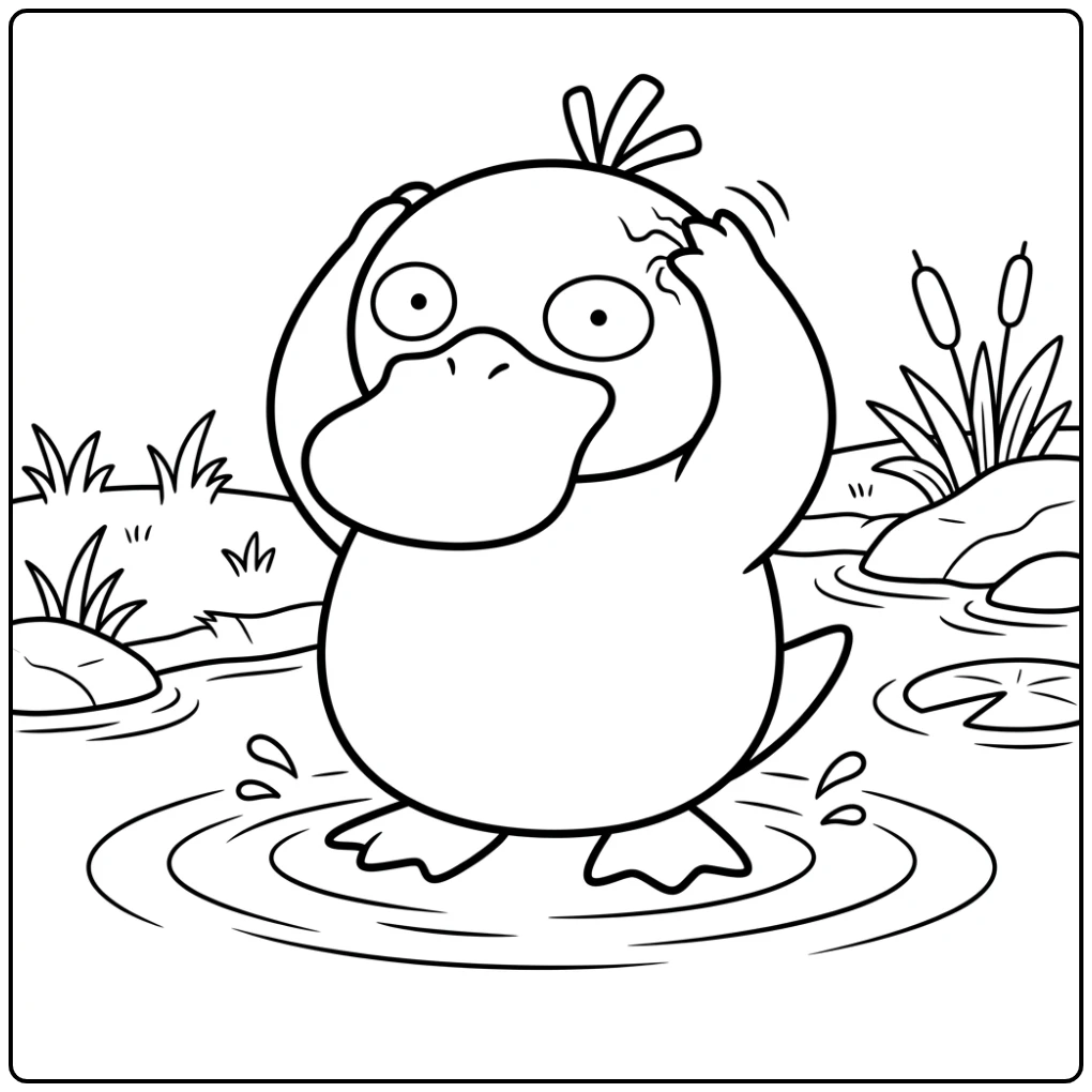 Easy Pokemon Cheerful Psyduck for Beginners coloring page