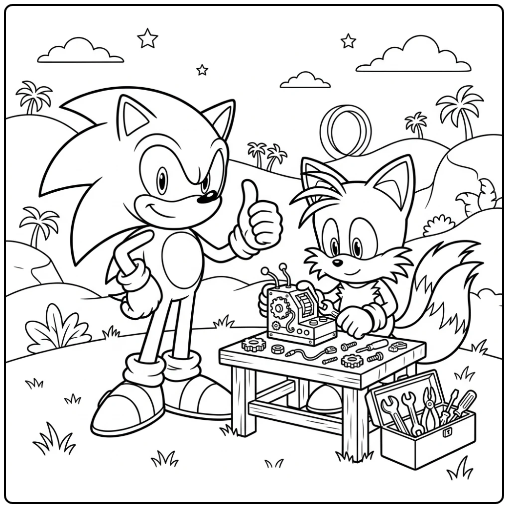 Cheerful Sonic and Tails Craft Fun coloring page