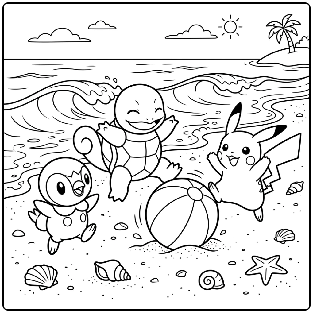 Cheerful Squirtle Beach Ball Fun and Friends coloring page