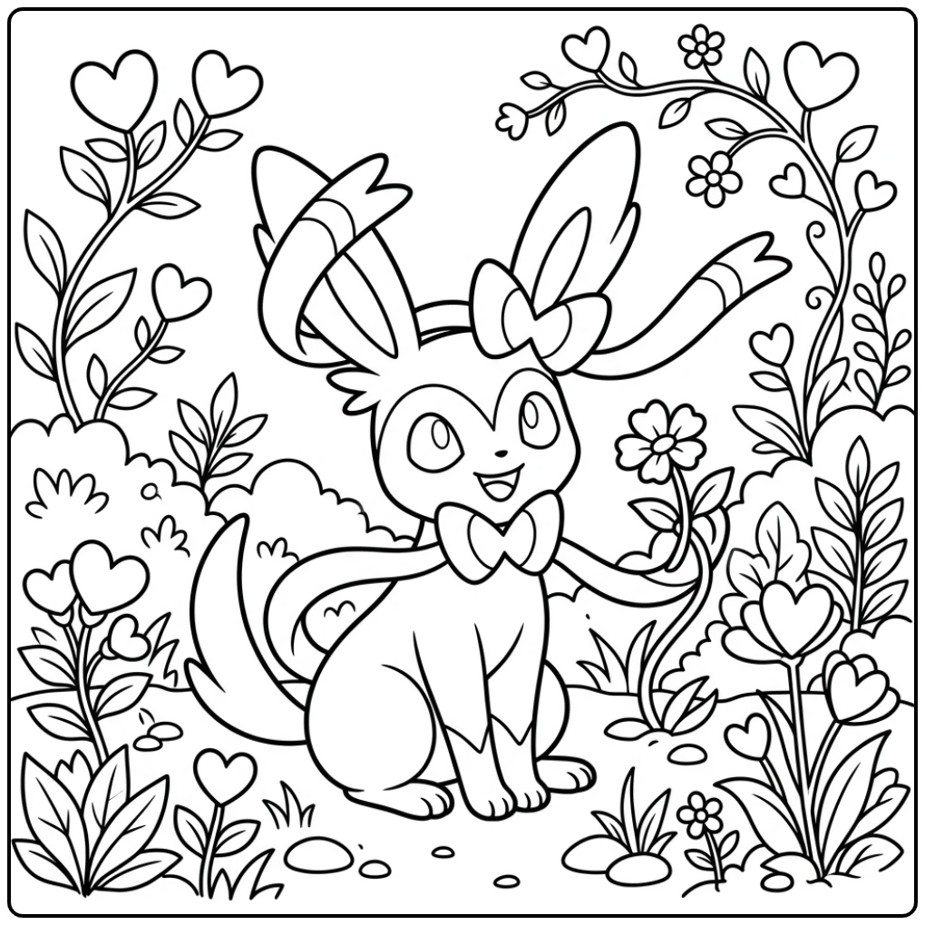 Cheerful Sylveon the Garden coloring page