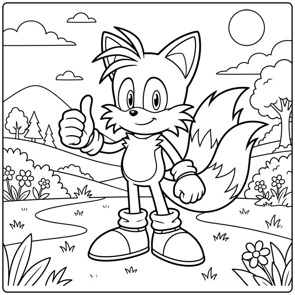 Cheerful Tails Thumb Raised with Broad Smile coloring page