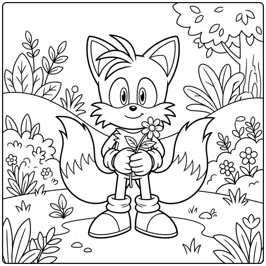 Cheerful Tails with a Flower Ready to Color coloring page