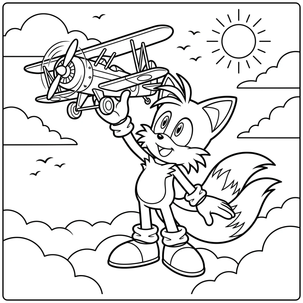 Cheerful Tails Playtime Fun with a Small Airplane coloring page