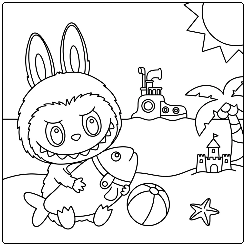 Cheerful Pisces on the Beach coloring page