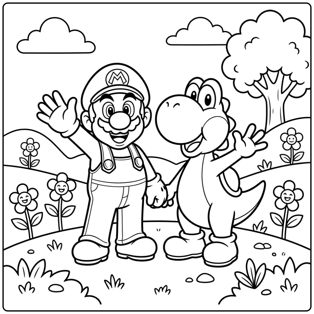 Cheerful and a Fun Yoshi Mario coloring page