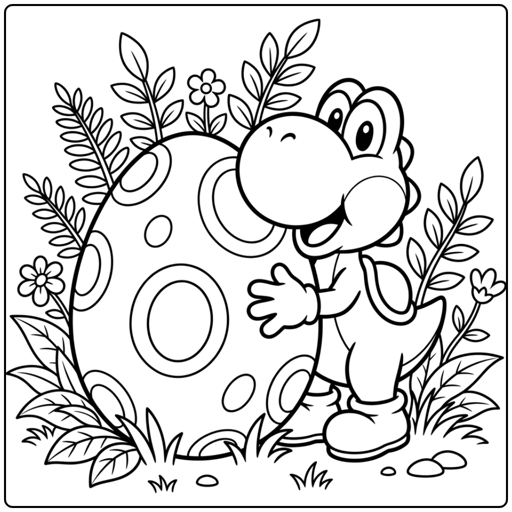 Cheerful Yoshi and His Egg with Playful Stare coloring page