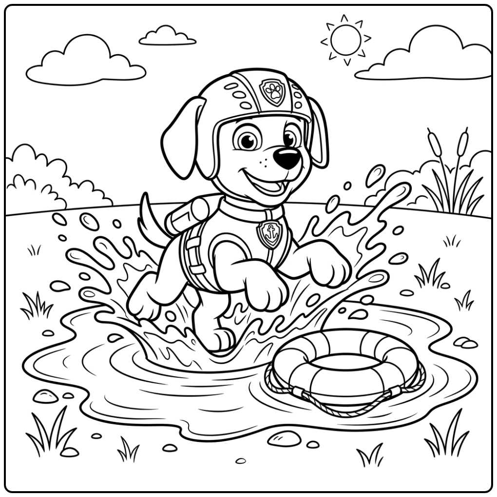 Cheerful Zuma in Water Easy Paw Patrol and Fun coloring page