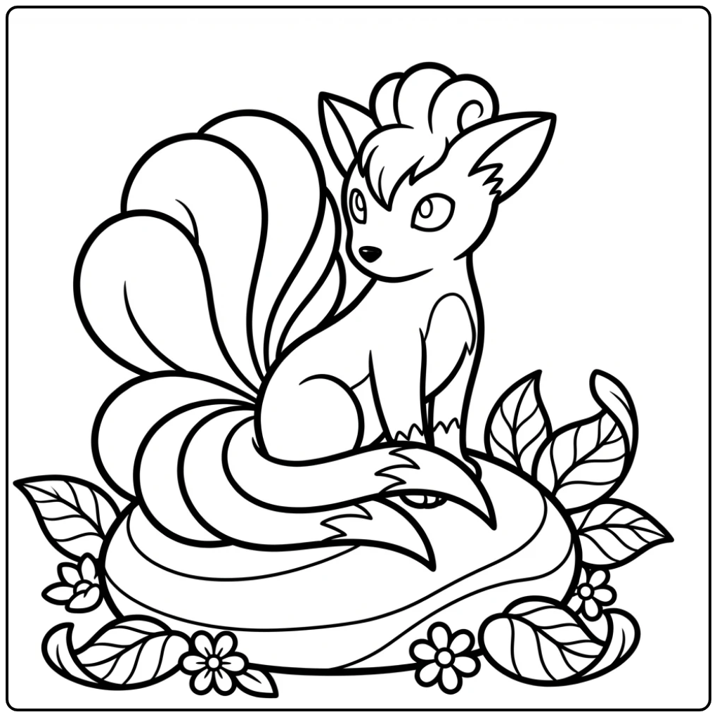 Vulpix Flowers and Leaves coloring page