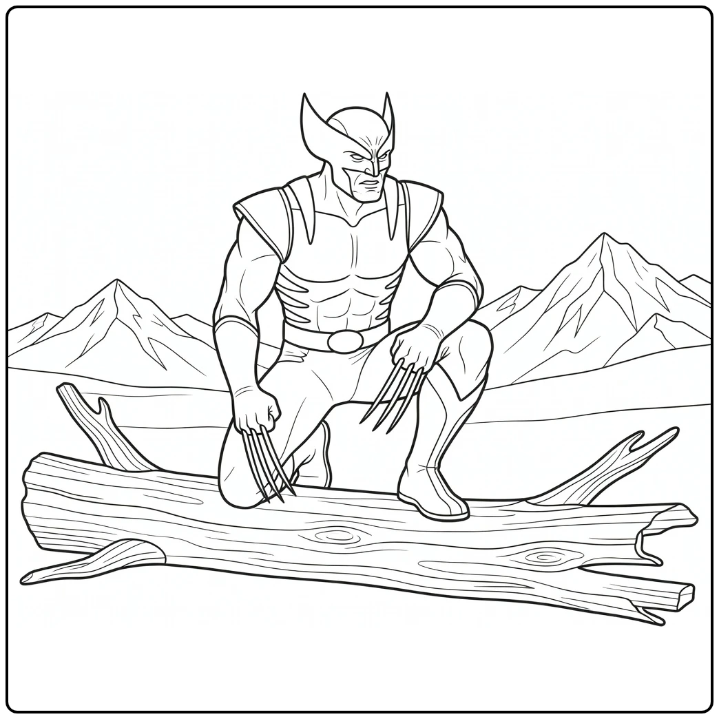 Alert Wolverine in Wilderness with Mountains coloring page