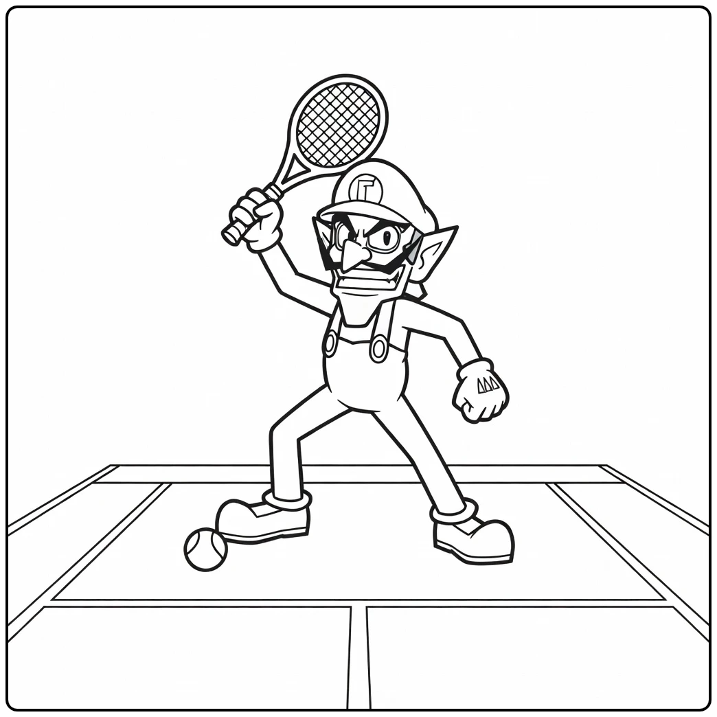Waluigi Ready for a Game of Tennis coloring page