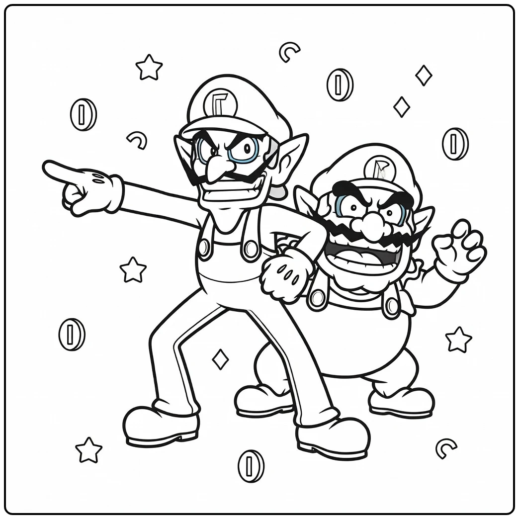 Waluigi and Wario Full of Mischief coloring page