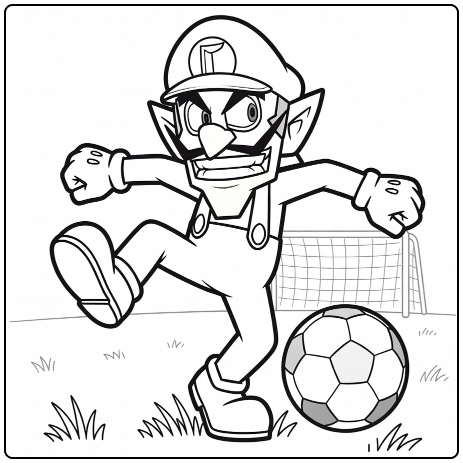 Waluigi Scoring a Goal with Soccer Ball coloring page