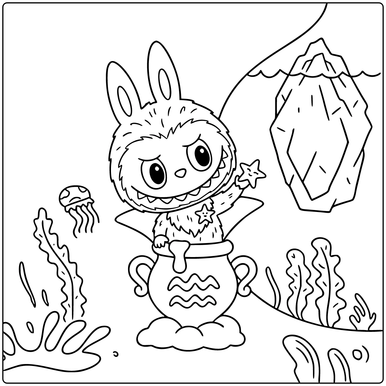 Aquarius Monster in a Pot Under the Sea coloring page